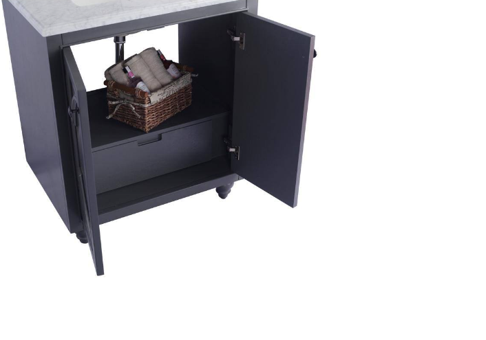 Laviva Odyssey 30 in. W x 22 in. D x 34.5 in. H Bathroom Vanity in Maple Grey with Matte White Solid Surface Top