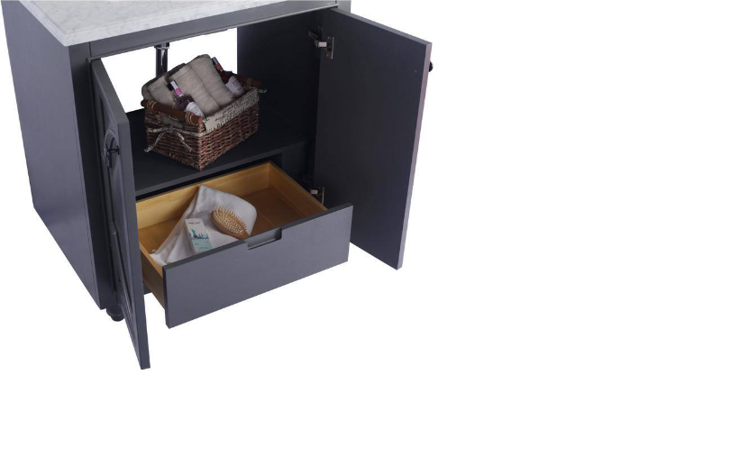 Laviva Odyssey 30 in. W x 22 in. D x 34.5 in. H Bathroom Vanity in Maple Grey with Matte White Solid Surface Top