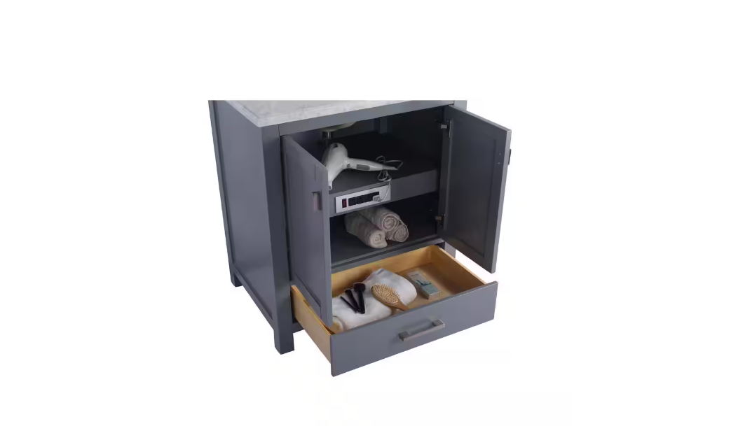 Laviva Wilson 30 in. W x 22 in. D x 34.5 in. H Bathroom Vanity in Grey with Black Wood Marble Top