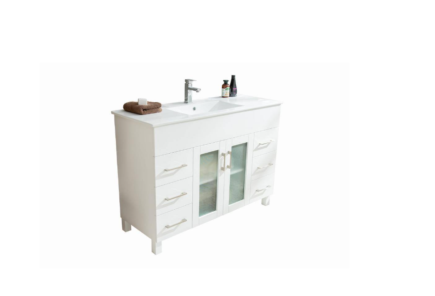 Laviva Nova 48 In. W x 18.5 in. D x 34.5 in. H Bathroom Vanity in White with Ceramic Top