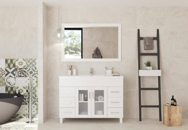 Laviva Nova 48 In. W x 18.5 in. D x 34.5 in. H Bathroom Vanity in White with Ceramic Top