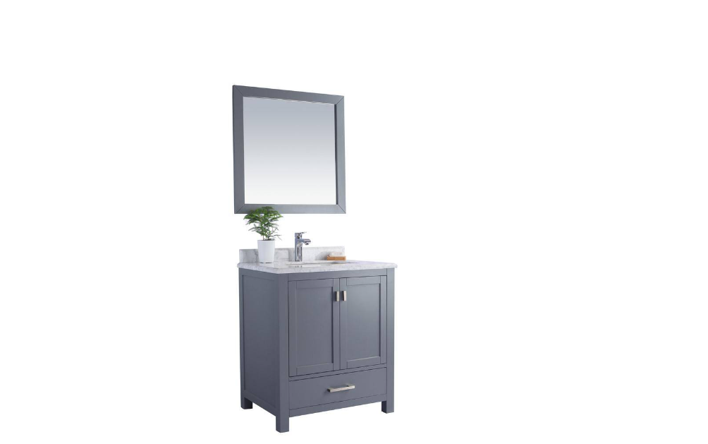 Laviva Wilson 30 in. W x 22 in. D x 34.5 in. H Bathroom Vanity in Grey with White Carrara Marble Top