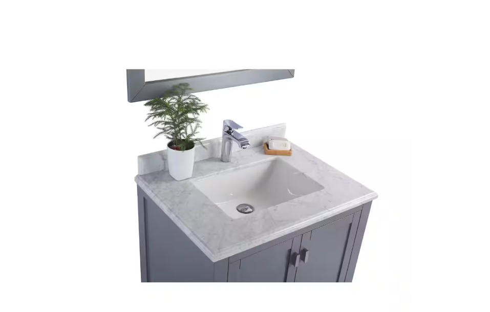 Laviva Wilson 30 in. W x 22 in. D x 34.5 in. H Bathroom Vanity in Grey with White Carrara Marble Top