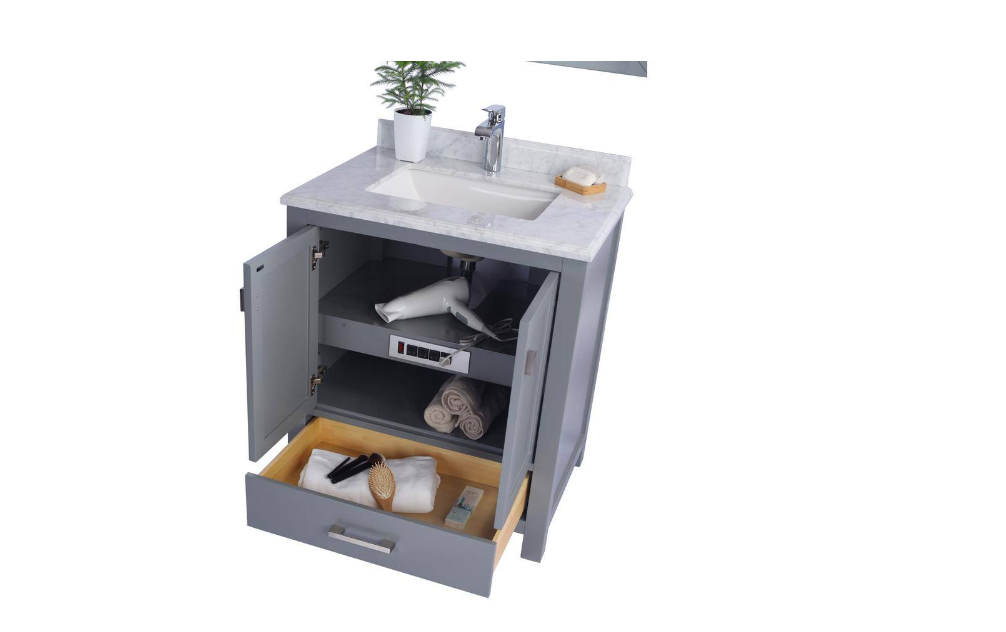 Laviva Wilson 30 in. W x 22 in. D x 34.5 in. H Bathroom Vanity in Grey with White Carrara Marble Top