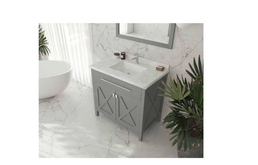 Laviva Wimbledon 36 in. W x 22 in. D x 34.5 in. H Bathroom Vanity in Grey with White Carrara Marble Top