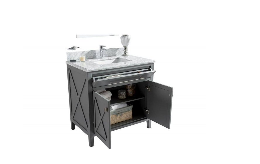 Laviva Wimbledon 36 in. W x 22 in. D x 34.5 in. H Bathroom Vanity in Grey with White Carrara Marble Top