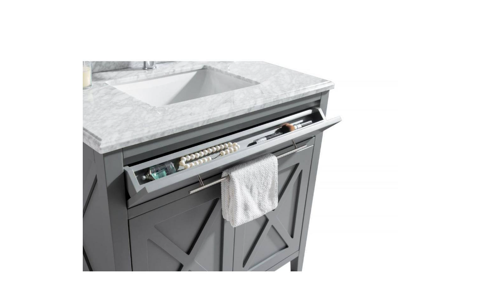 Laviva Wimbledon 36 in. W x 22 in. D x 34.5 in. H Bathroom Vanity in Grey with White Stripes Marble Top