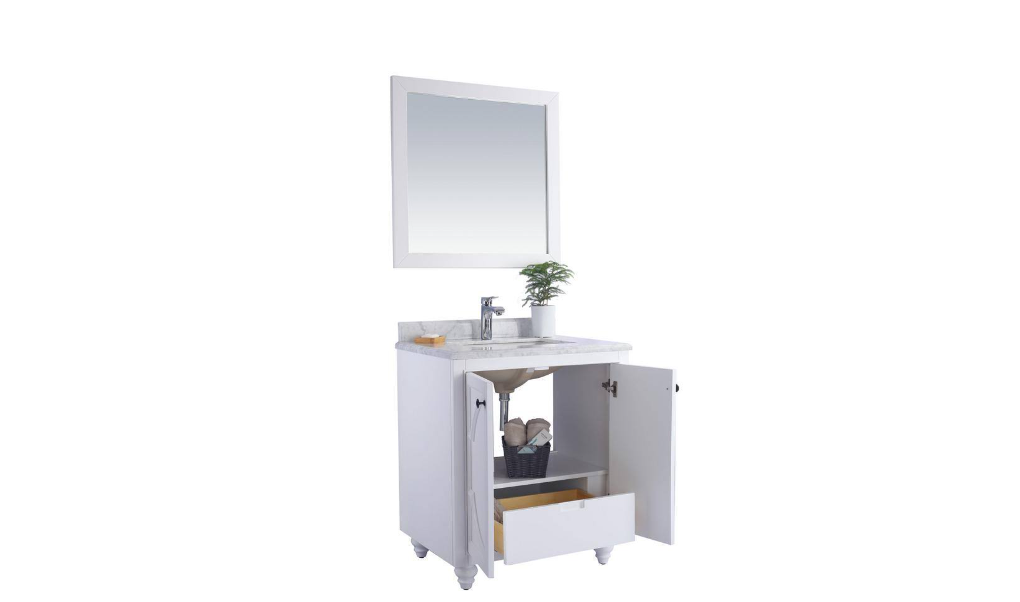 Laviva Odyssey 30 in. W x 22 in. D x 34.5 in. H Bathroom Vanity in White with White Carrara Marble Top
