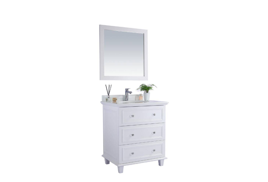 Laviva Luna 30 in. W x 22 in. D x 35 in. H Bathroom Vanity in White with Pure White Phoenix Stone Top