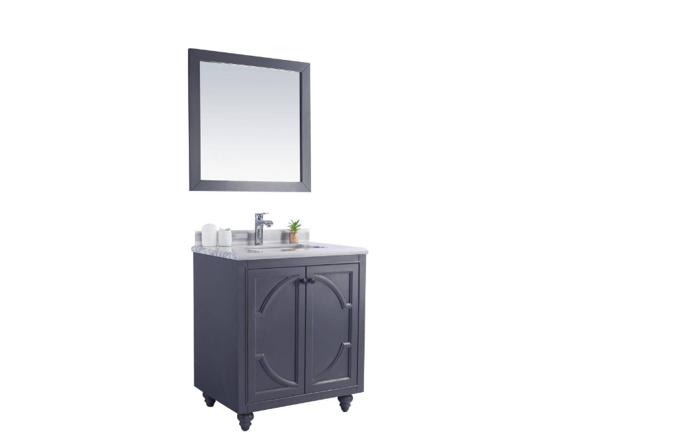 Laviva Odyssey 30 in. W x 22 in. D x 34.5 in. H Bathroom Vanity in Maple Grey with White Stripes Marble Top