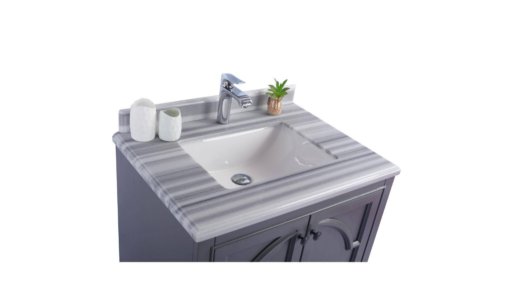 Laviva Odyssey 30 in. W x 22 in. D x 34.5 in. H Bathroom Vanity in Maple Grey with White Stripes Marble Top