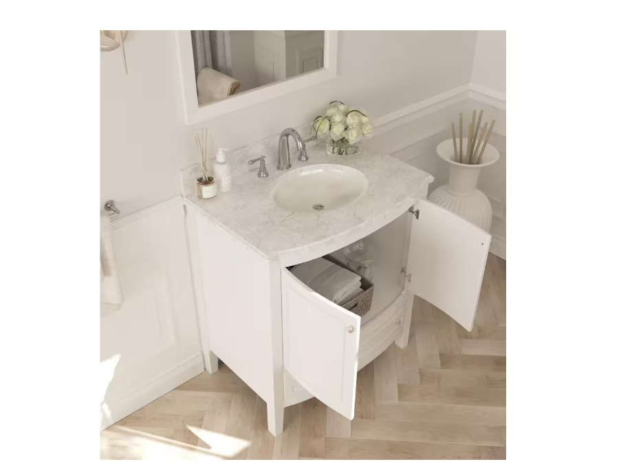 Laviva Estella 32 in. W x 22 in. D x 35 in. H Bathroom Vanity in White with White Carrara Marble Top
