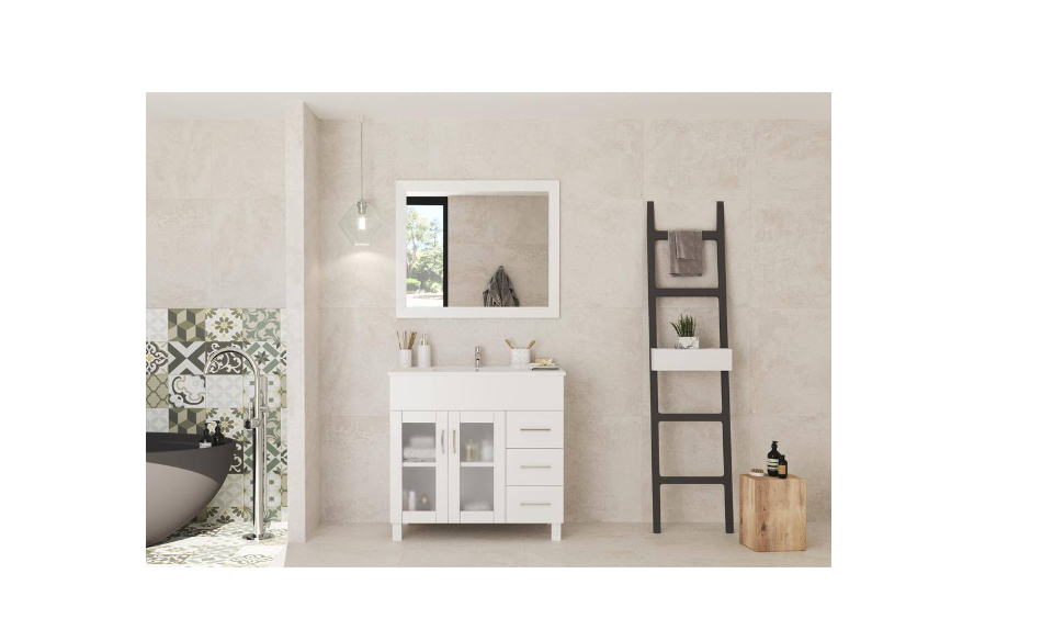 Laviva Nova 36 in. W x 18.5 in. D x 34.5 in. H Bathroom Vanity in White with Ceramic Top