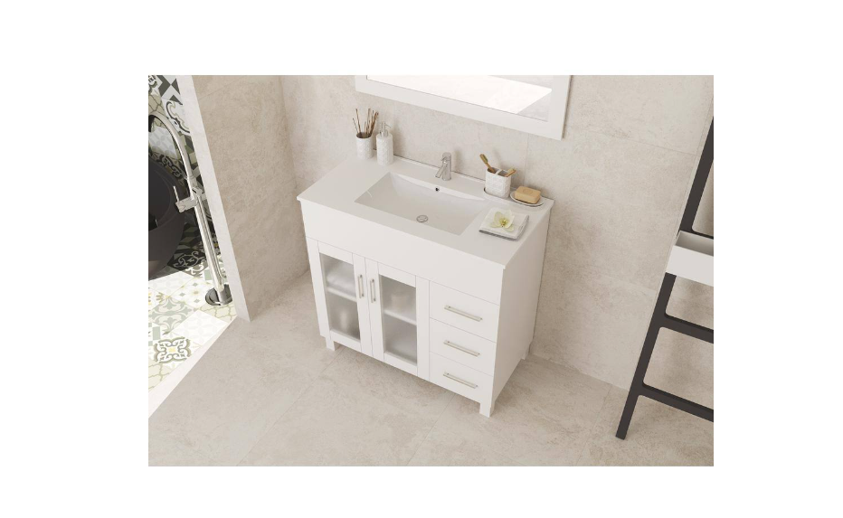 Laviva Nova 36 in. W x 18.5 in. D x 34.5 in. H Bathroom Vanity in White with Ceramic Top