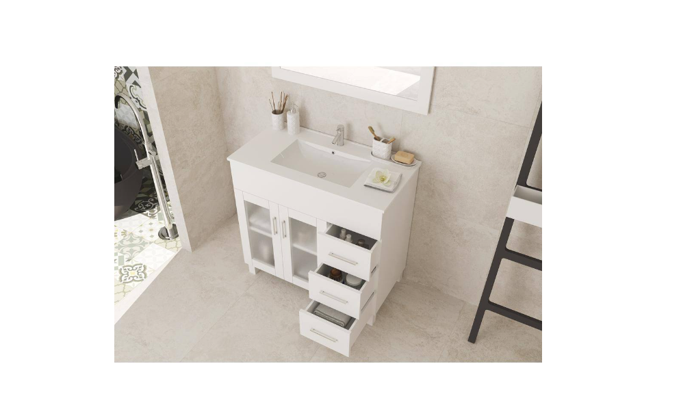 Laviva Nova 36 in. W x 18.5 in. D x 34.5 in. H Bathroom Vanity in White with Ceramic Top