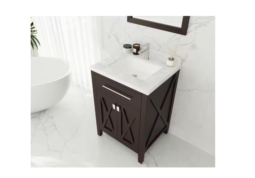 Laviva Wimbledon 24 in. W x 22 in. D x 34.5 in. H Bathroom Vanity in Brown with White Carrara Marble Top