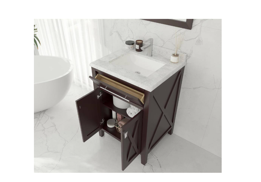 Laviva Wimbledon 24 in. W x 22 in. D x 34.5 in. H Bathroom Vanity in Brown with White Carrara Marble Top