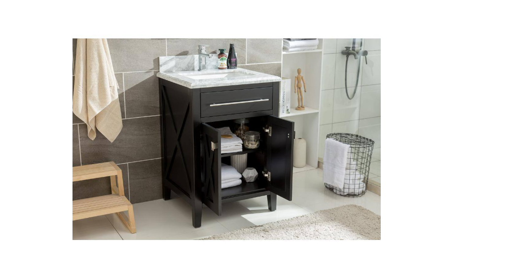 Laviva Wimbledon 24 in. W x 22 in. D x 34.5 in. H Bathroom Vanity in Espresso with Black Wood Marble Top