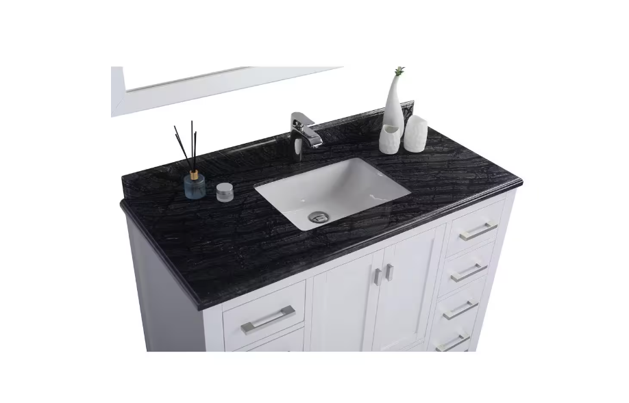 Laviva 48 in. W x 22 in. D Marble Vanity Top in Black Wood with White Rectangular Single Sink