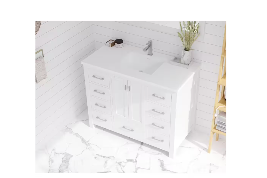 Laviva 42 in. W x 22 in. D Solid Surface Vanity Top in Matte White with Matte White Rectangular Single Sink