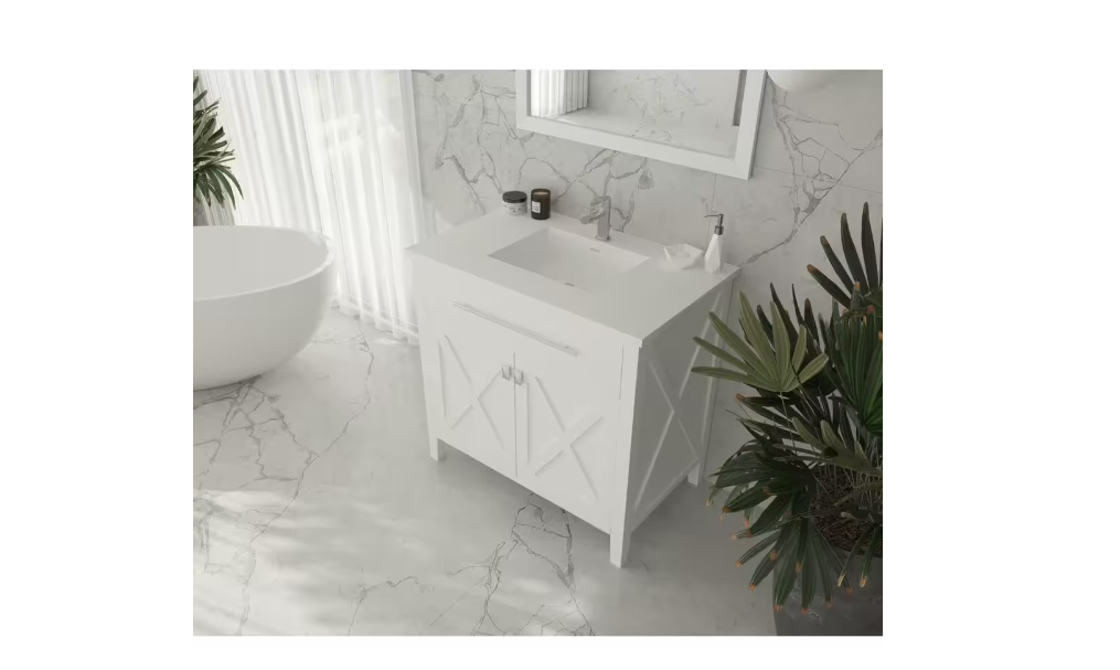 Laviva 36 in. W x 22 in. D Solid Surface Vanity Top in Matte White with Matte White Rectangular Single Sink