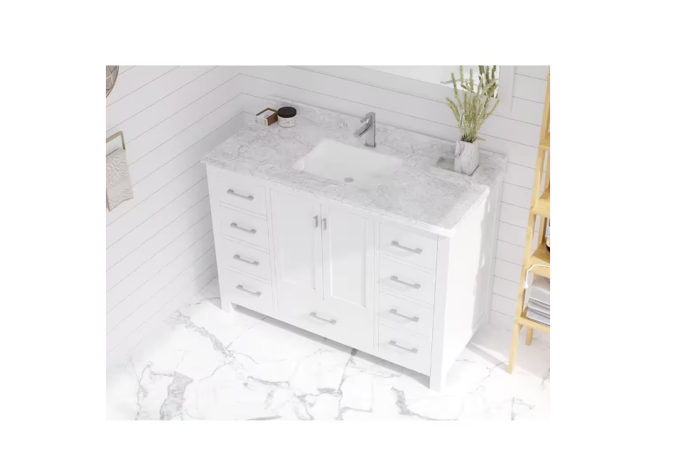 Laviva 48 in. W x 22 in. D Carrara Marble Vanity Top in White with White Rectangular Single Sink