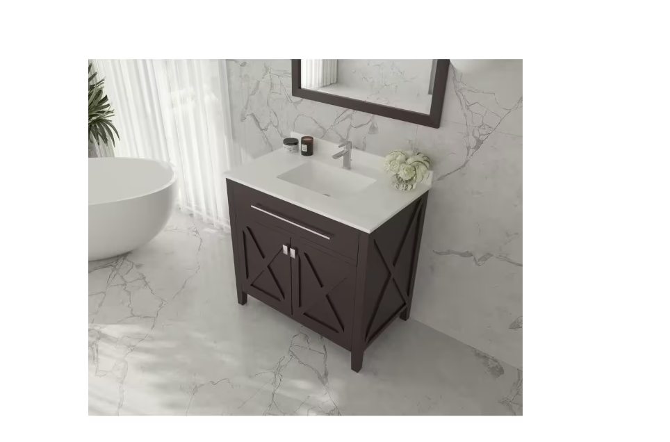 Laviva 30 in. W x 22 in. D Quartz Vanity Top in White with White Rectangular Single Sink