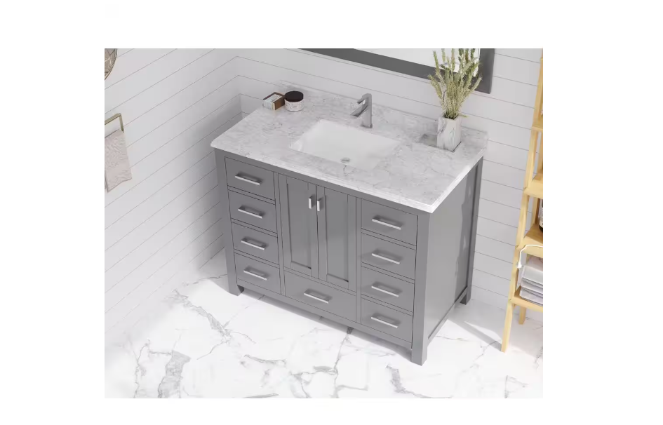Laviva 42 in. W x 22 in. D Carrara Marble Vanity Top in White with White Rectangular Single Sink