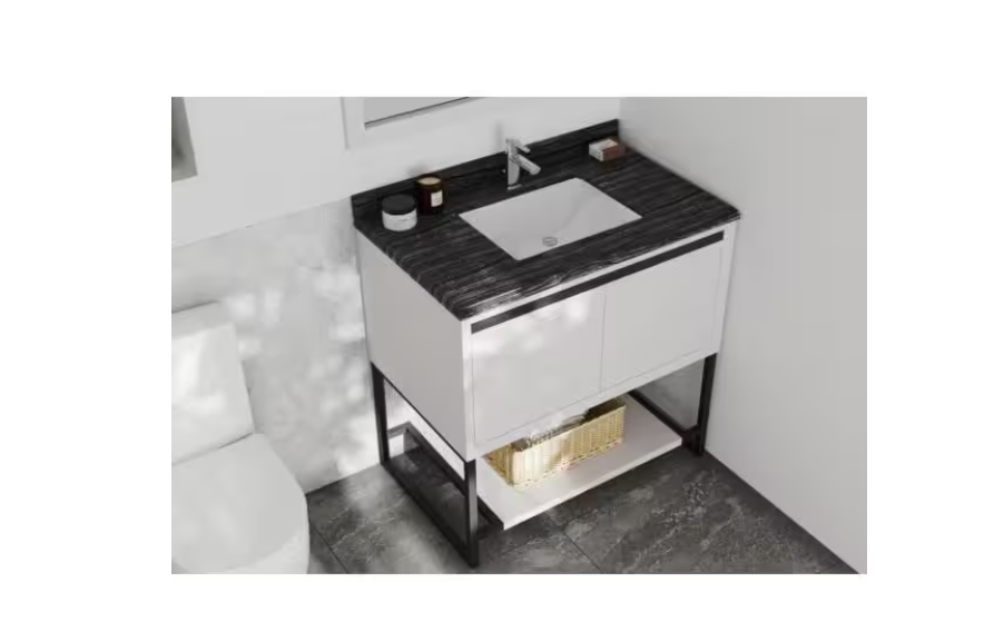 Laviva 36 in. W x 22 in. D Marble Vanity Top in Black Wood with White Rectangular Single Sink