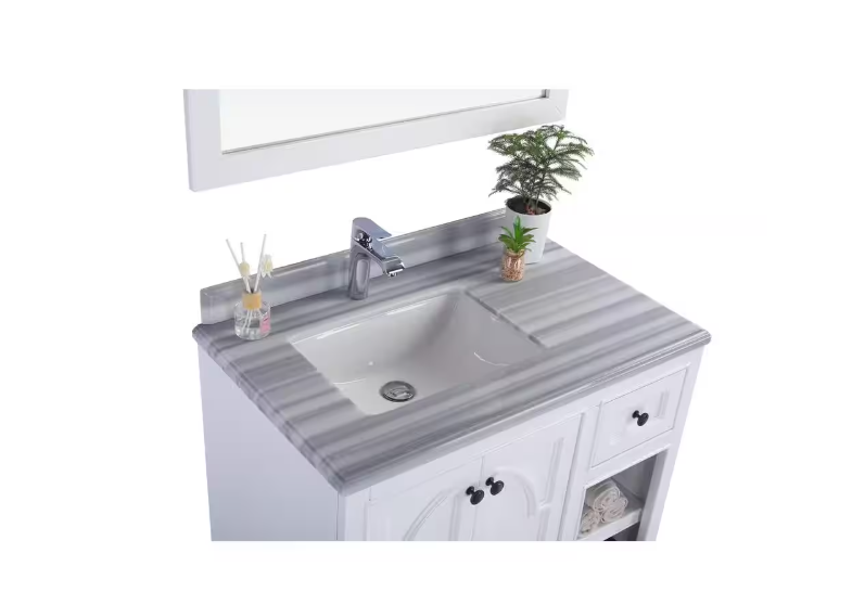 Laviva Odyssey 36 in. W x 22 in. D Marble Vanity Top in White Stripes with White Rectangular Single Sink