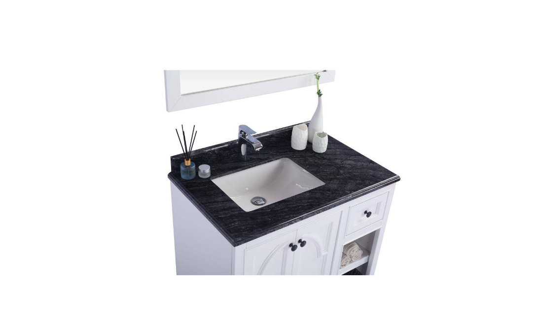 Laviva Odyssey 36 in. W x 22 in. D Marble Vanity Top in Black Wood with White Rectangular Single Sink