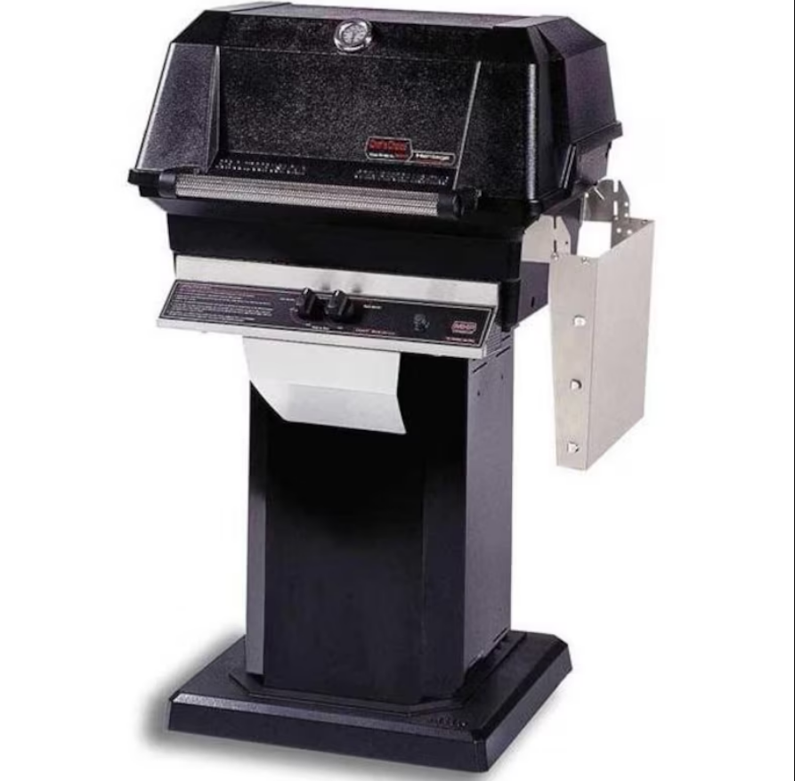 MHP JNR4DD Natural Gas Grill With Stainless Steel Shelves And Stainless Grids On In-Ground Post