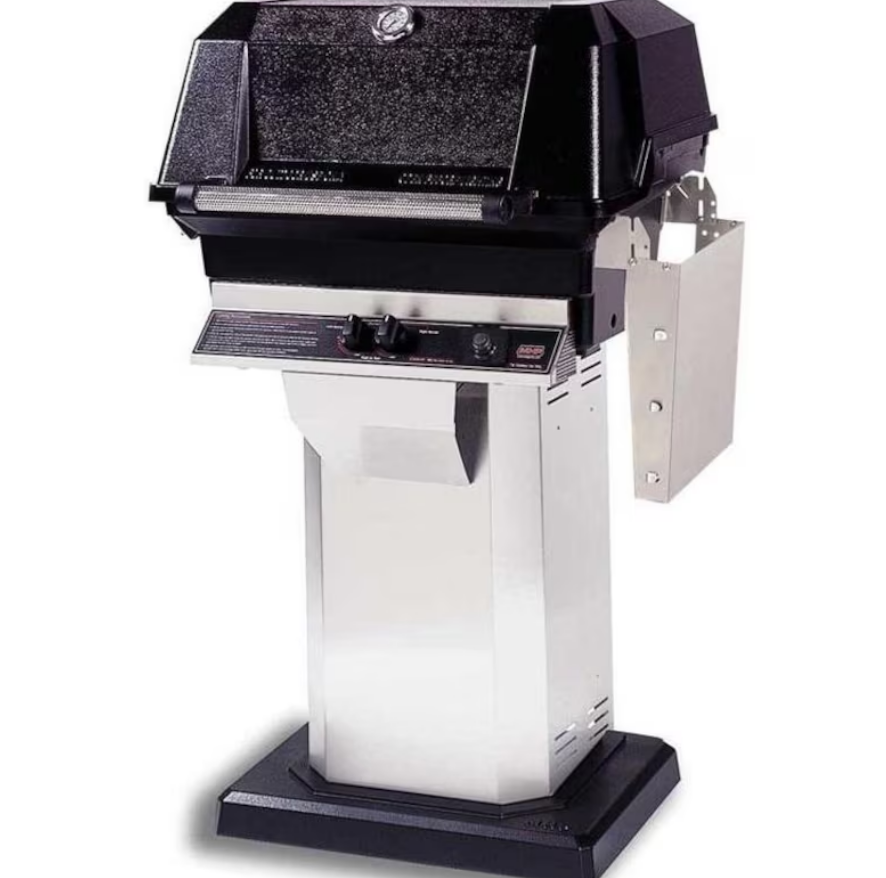 MHP JNR4DD Natural Gas Grill With Stainless Steel Shelves And Stainless Grids On In-Ground Post