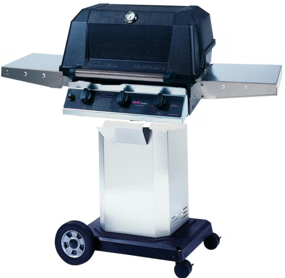 MHP WHRG4DD Hybrid Natural Gas Grill W/ SearMagic Grids On In-Ground Post