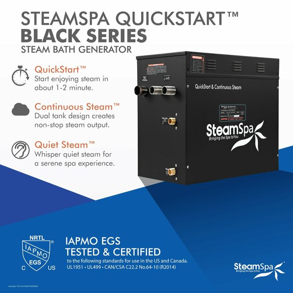 SteamSpa 12kW QuickStart Steam Bath Generator with Dual Aroma Pump in Matte Black BKT1200MK-ADP