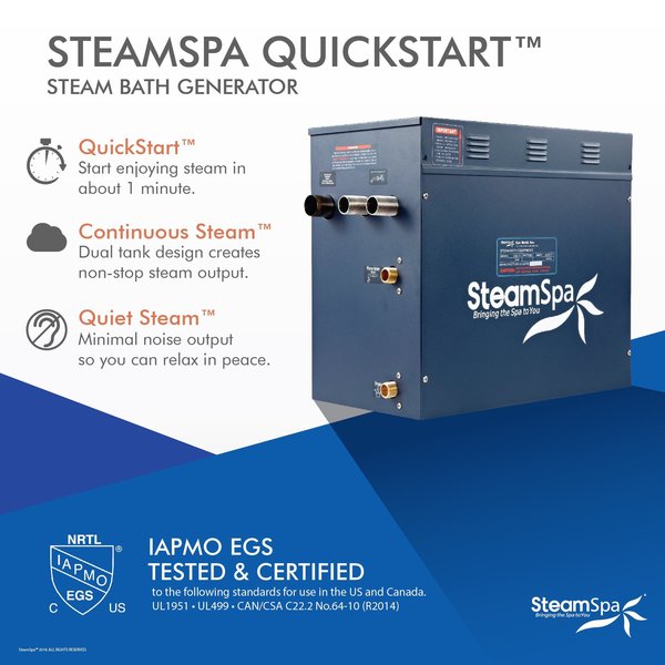 SteamSpa Indulgence 12 KW QuickStart Bath Generator in Polished Gold IN1200GD