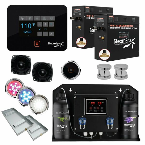 SteamSpa 2 x 7.5kW QuickStart Steam Bath Generator w/ Dual Aroma Pump in Polished Chrome BKT1500CH-ADP