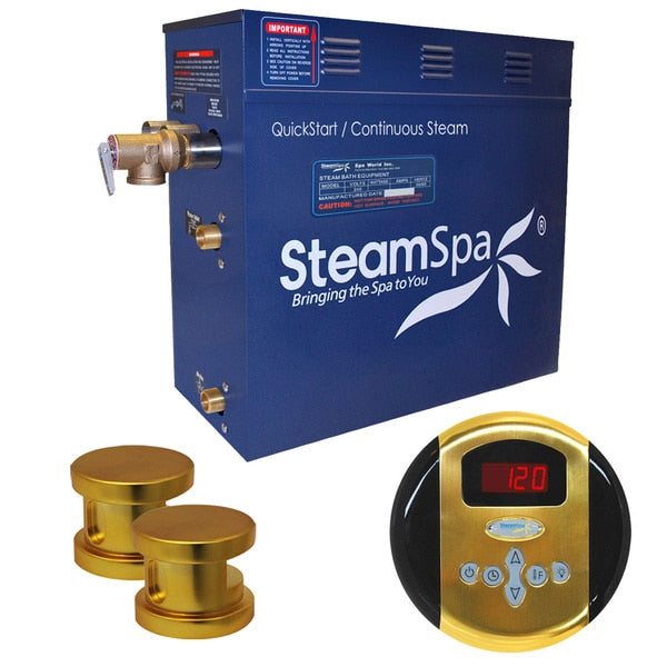 SteamSpa Oasis 12 KW QuickStart Bath Generator in Polished Gold OA1200GD