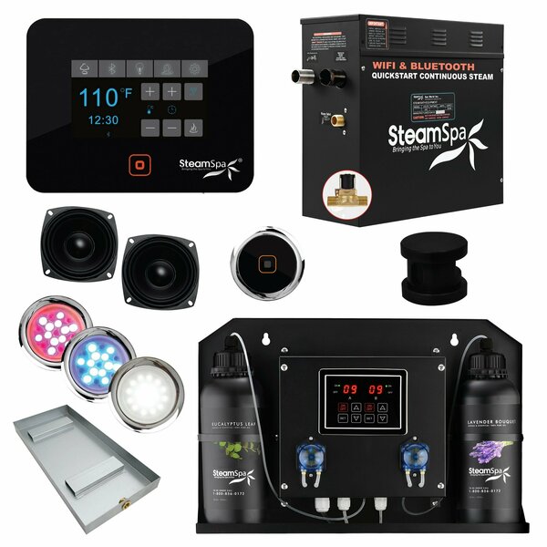 SteamSpa 6kW QuickStart Steam Bath Generator with Dual Aroma Pump in Matte Black BKT600MK-ADP