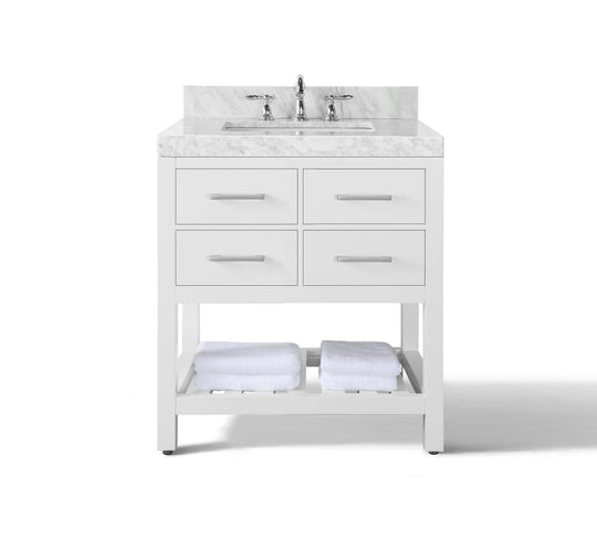 Ancerre Designs Elizabeth Bathroom Vanity With Sink And Carrara White Marble Top Cabinet Set