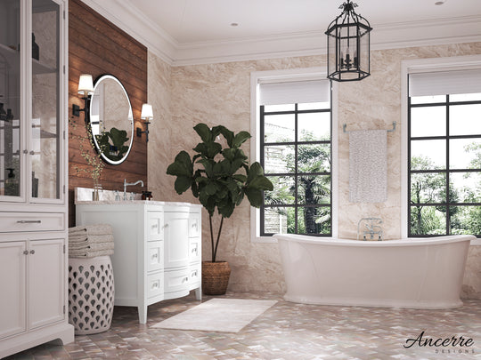 Ancerre Designs Lauren Bathroom Vanity With Sink And Carrara White Marble Top Cabinet Set