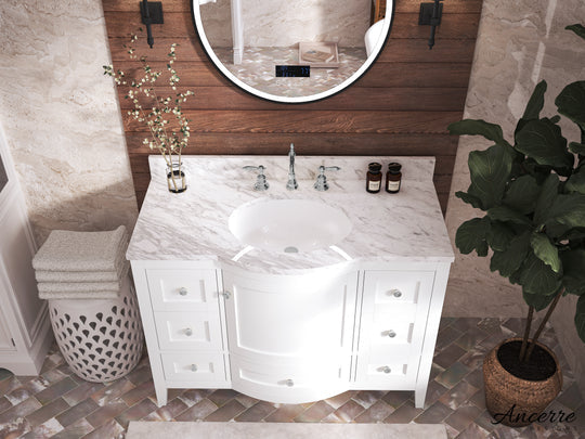 Ancerre Designs Lauren Bathroom Vanity With Sink And Carrara White Marble Top Cabinet Set