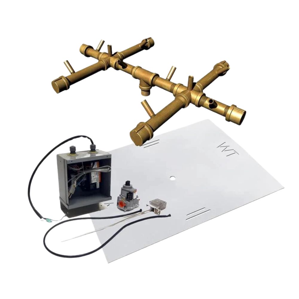 Warming Trends Crossfire 24V Square Electronic Spark Ignition Brass Gas Fire Pit Burner Kits CFB-ALPLS-24VIK-SC-FLKV58-NG/CFBH120
