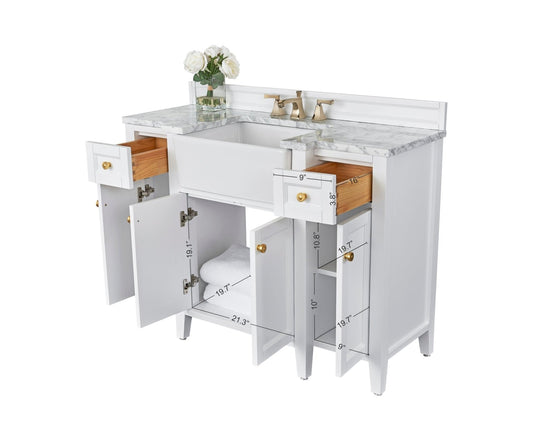 Ancerre Designs Adeline Bathroom Vanity With Farmhouse Sink And Carrara White Marble Top Cabinet Set