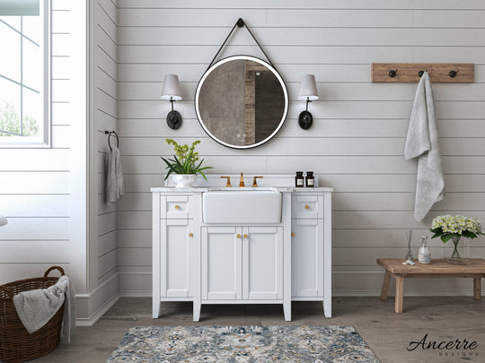 Ancerre Designs Adeline Bathroom Vanity With Farmhouse Sink And Carrara White Marble Top Cabinet Set