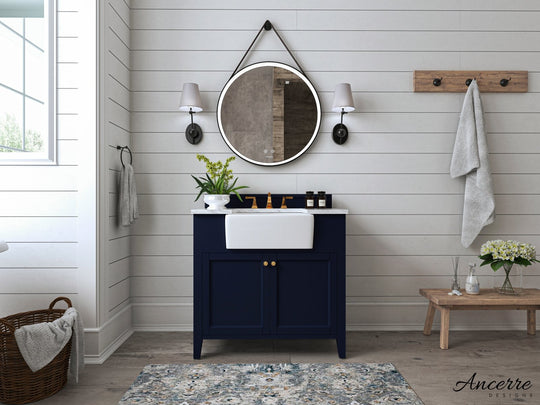 Ancerre Designs Adeline Bathroom Vanity With Farmhouse Sink And Carrara White Marble Top Cabinet Set