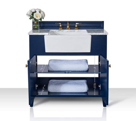 Ancerre Designs Adeline Bathroom Vanity With Farmhouse Sink And Carrara White Marble Top Cabinet Set