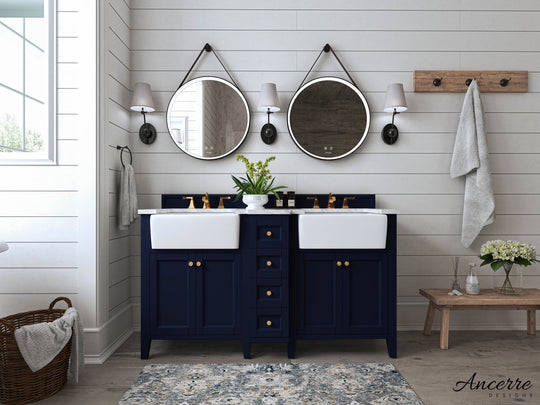 Ancerre Designs Adeline Bathroom Vanity With Farmhouse Sink And Carrara White Marble Top Cabinet Set