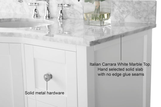 Ancerre Designs Lauren Bathroom Vanity With Sink And Carrara White Marble Top Cabinet Set