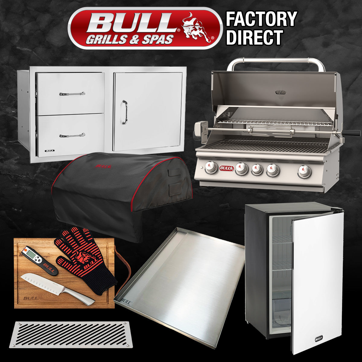Bull 7-Piece Angus Grill Head, Grill Cover, Refrigerator, Door Drawer Combo, Griddle, Vents, Master Utility Set - ANGPCMB2